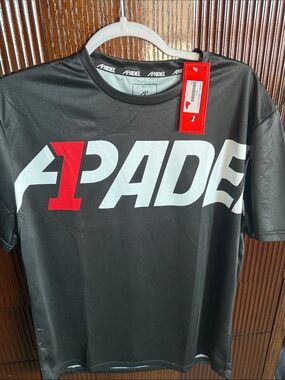 Men's Short-Sleeve Black Logo Tee with Red Accent